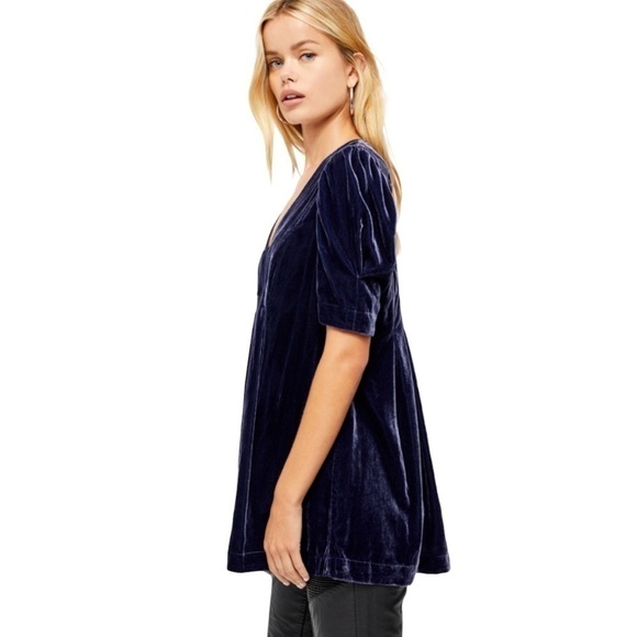 Free People Adelle Indigo Lost Velvet Tunic Top Small Women - Picture 3 of 10